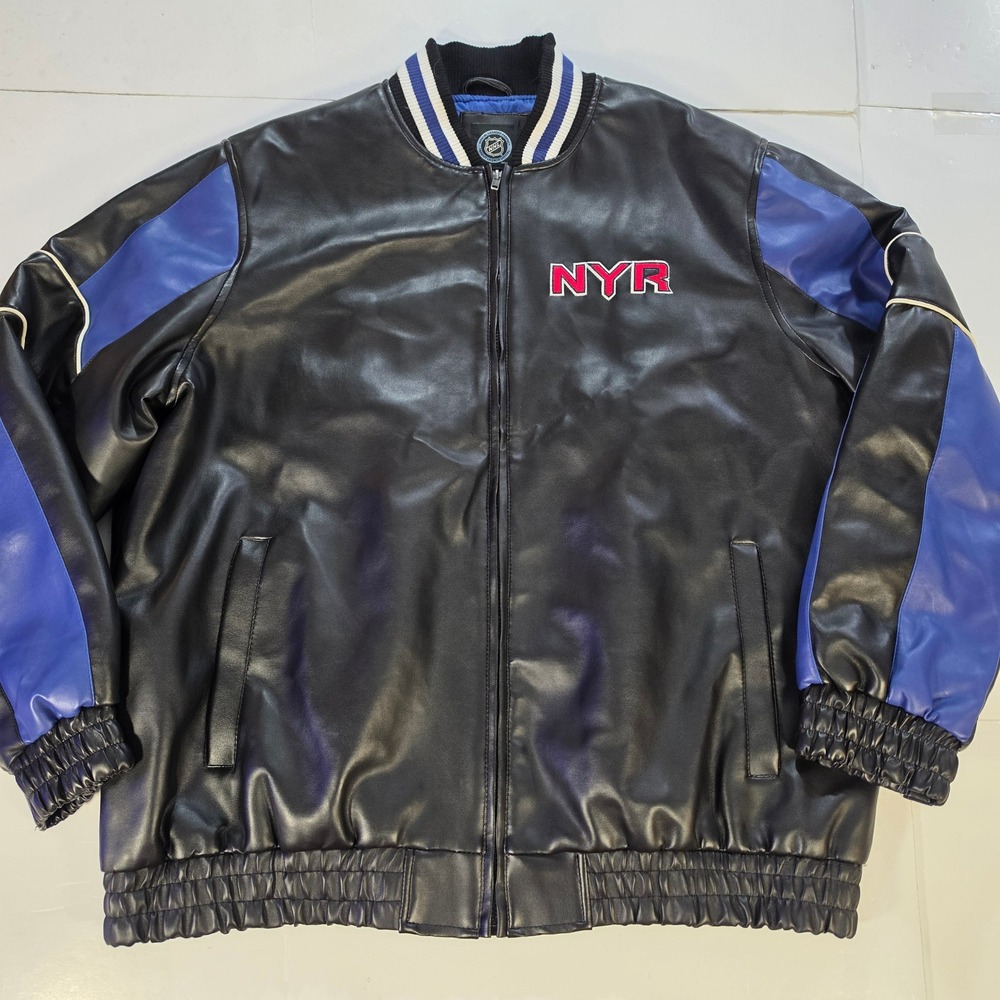 NHL New York Rangers Lady Liberty Faux Leather Varsity Jacket Black XXL NYR